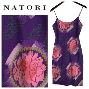 Natori Sz XS 2 4 Chemise Nightgown Slip Lingerie Floral Purple Pink Silky